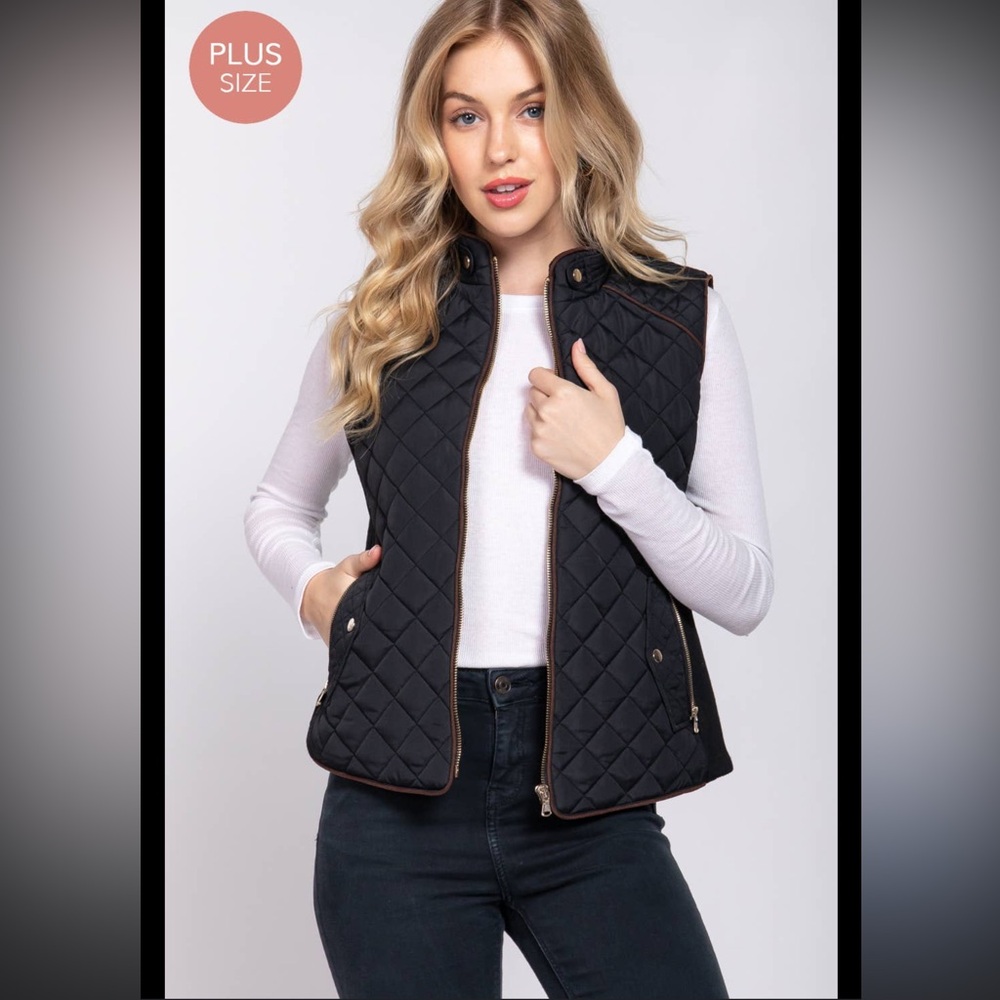 Ci Sono Black Quilted Vest with Gold Accents